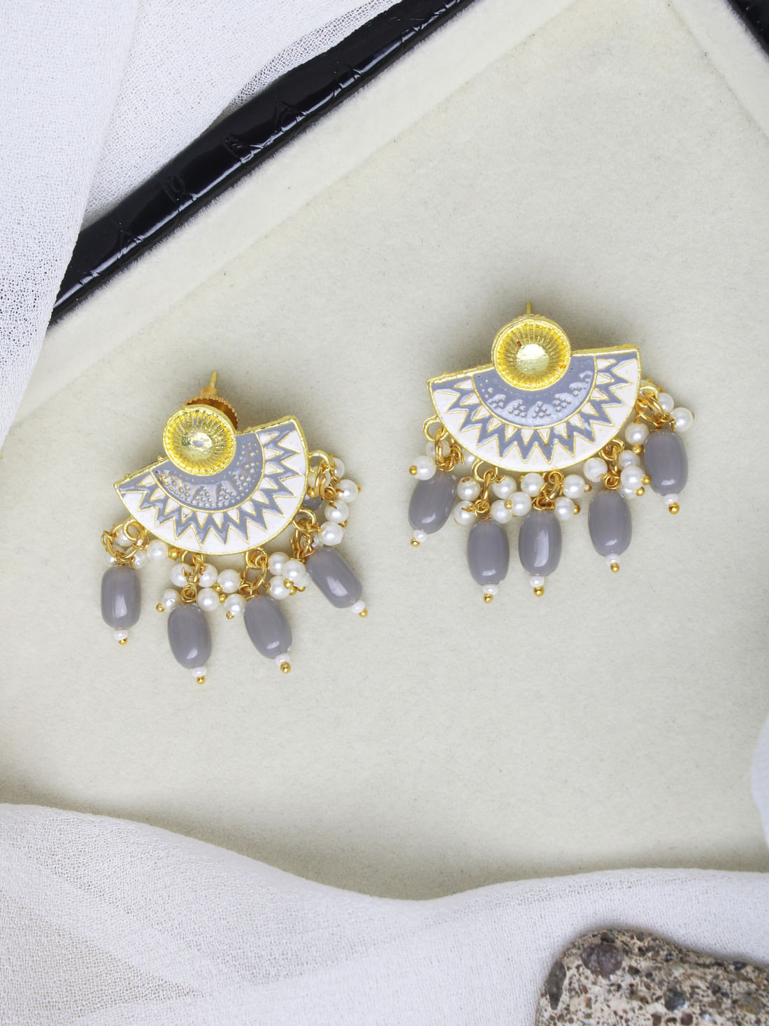 Grey Color Meenakari Earrings