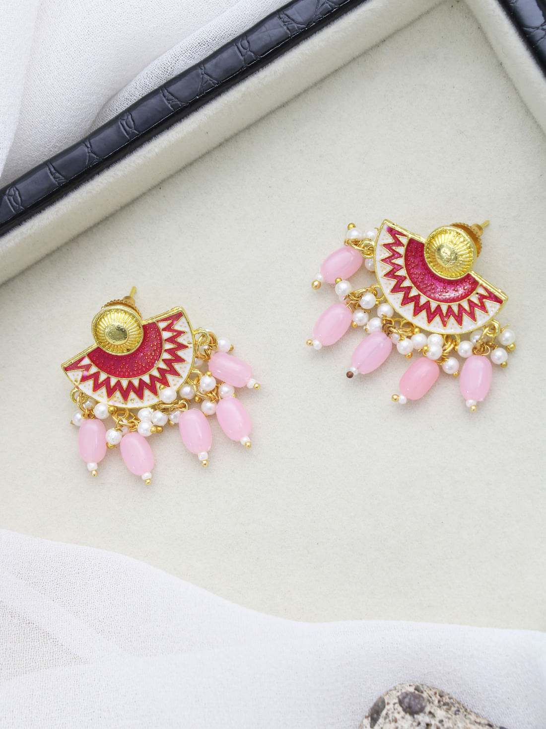 Pink Color Meenakari Earrings