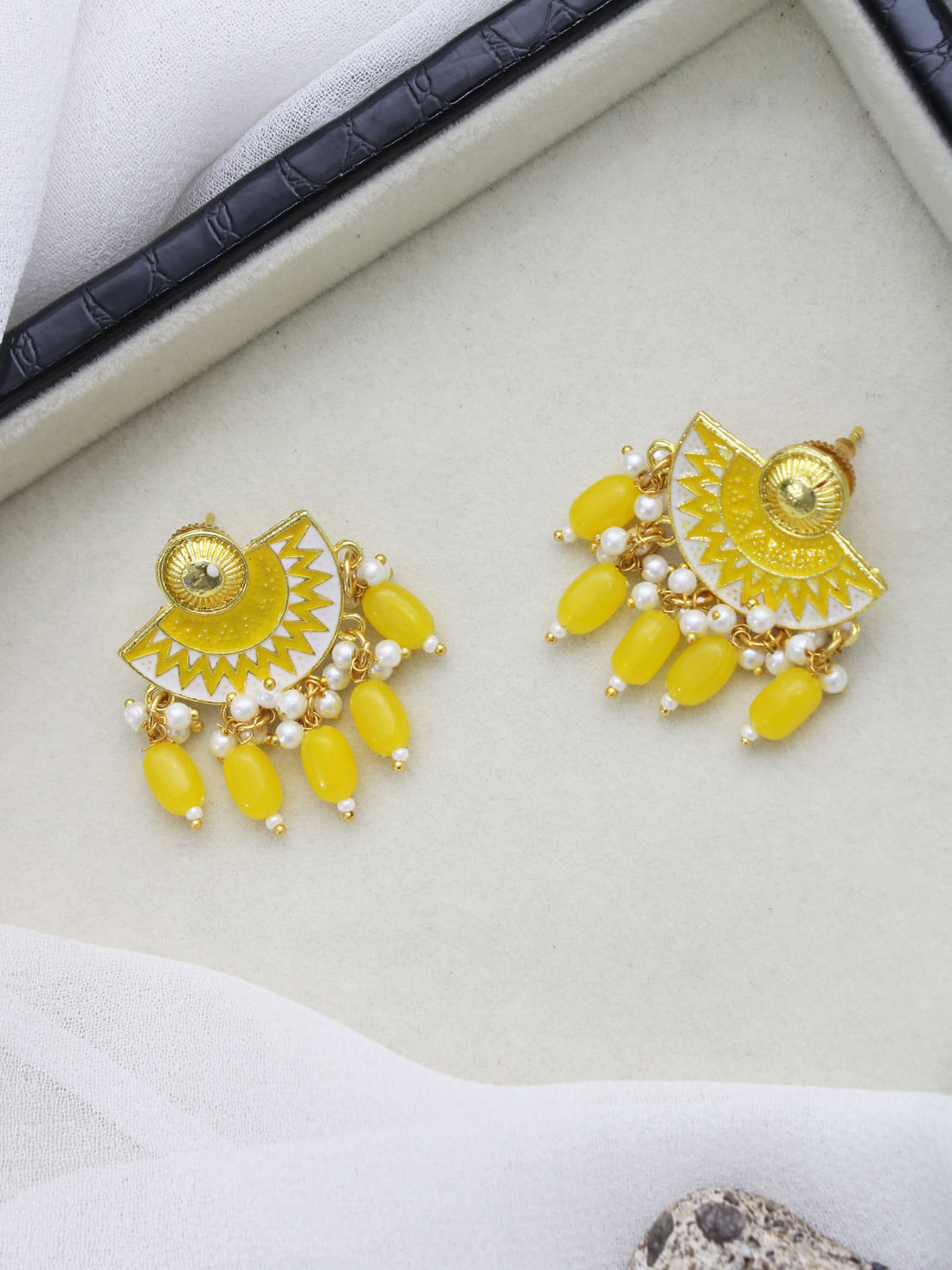 Yellow Color Meenakari Earrings
