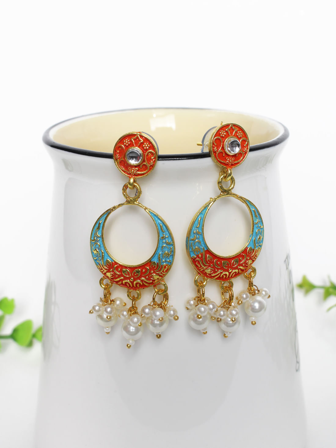 Orange Color Meenakari Earrings