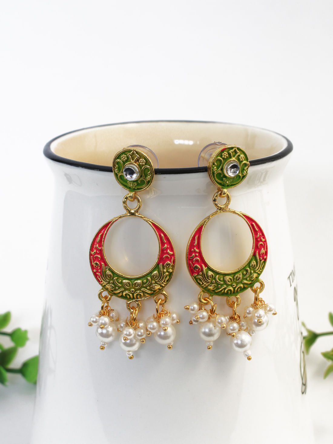 Green Color Meenakari Earrings