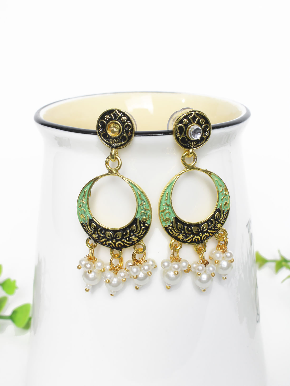 Green Color Meenakari Earrings