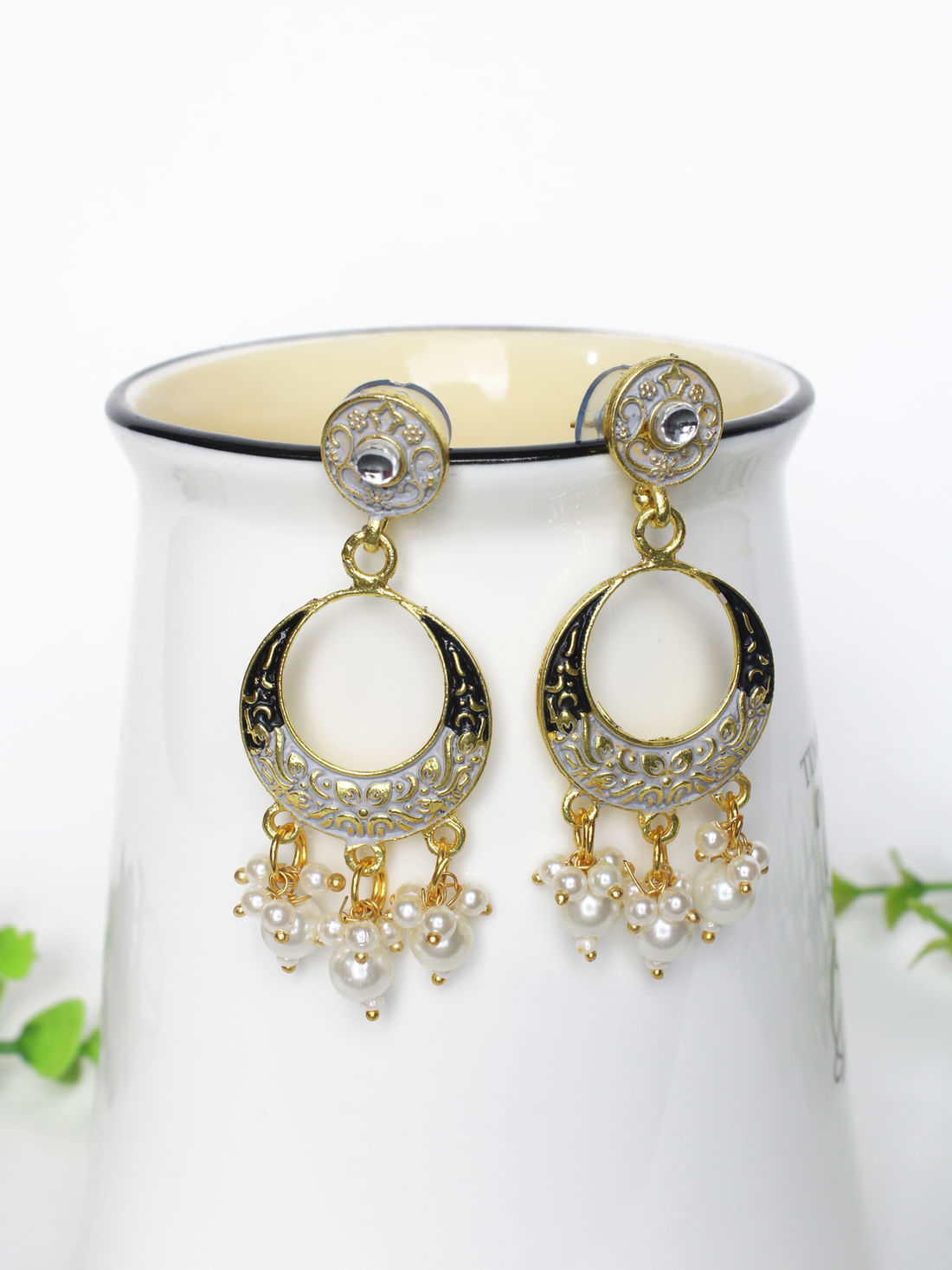 Grey Color Meenakari Earrings
