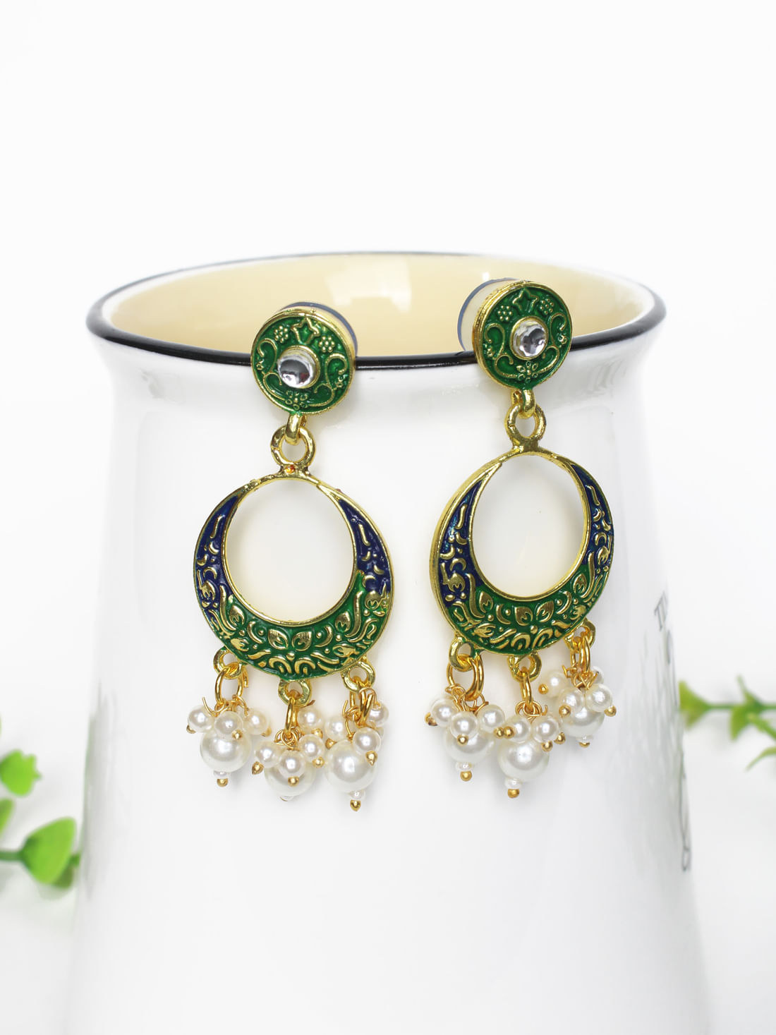 Green Color Meenakari Earrings