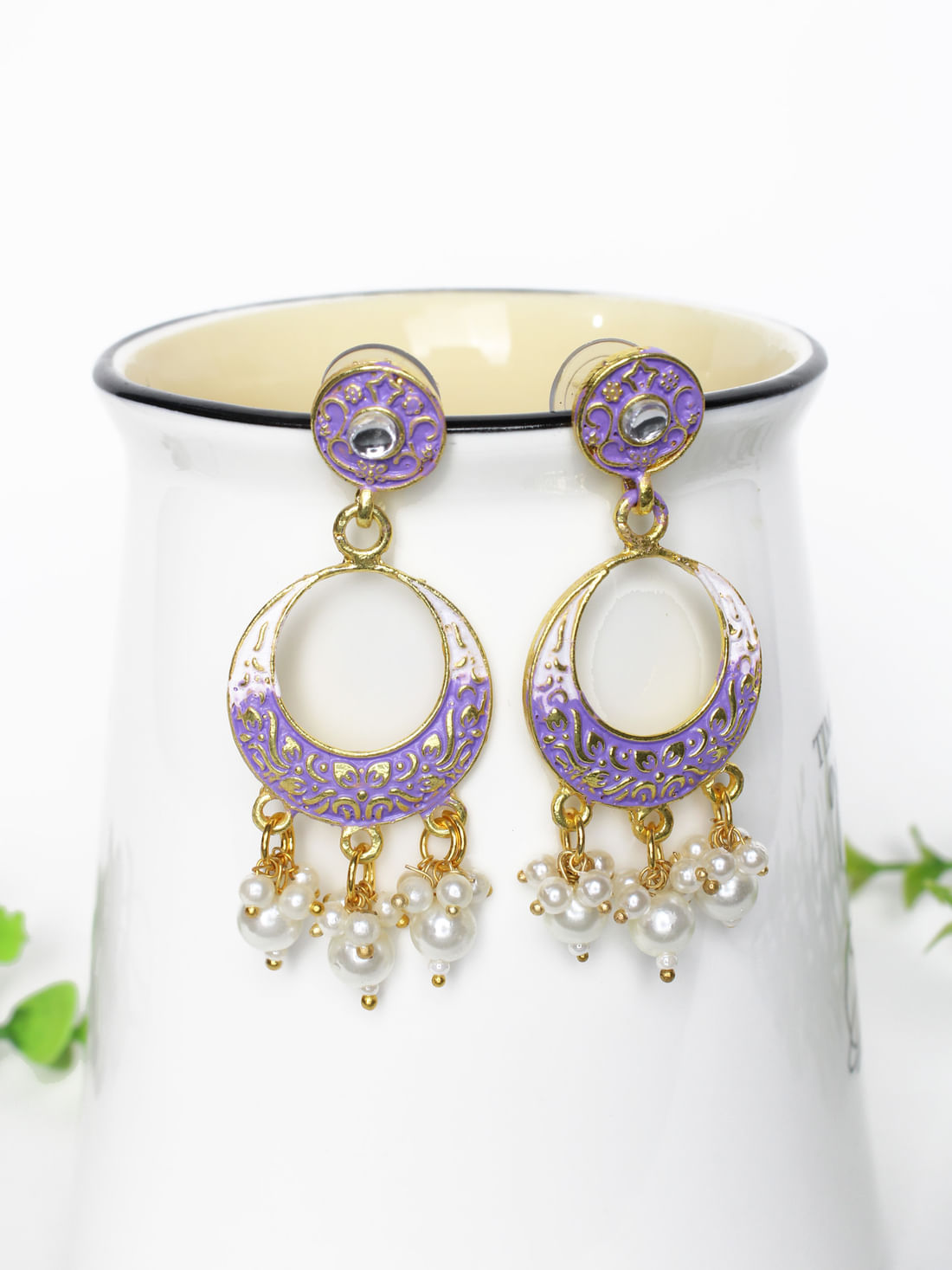 Purple Color Meenakari Earrings