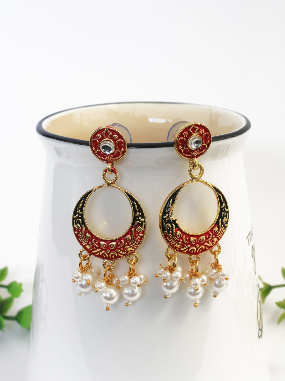 Red Color Meenakari Earrings