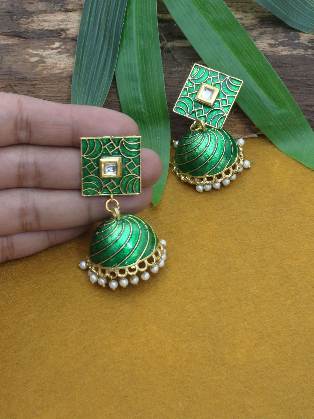 Gold Plated Meenakari Jhumka Earrings – Priyaasi
