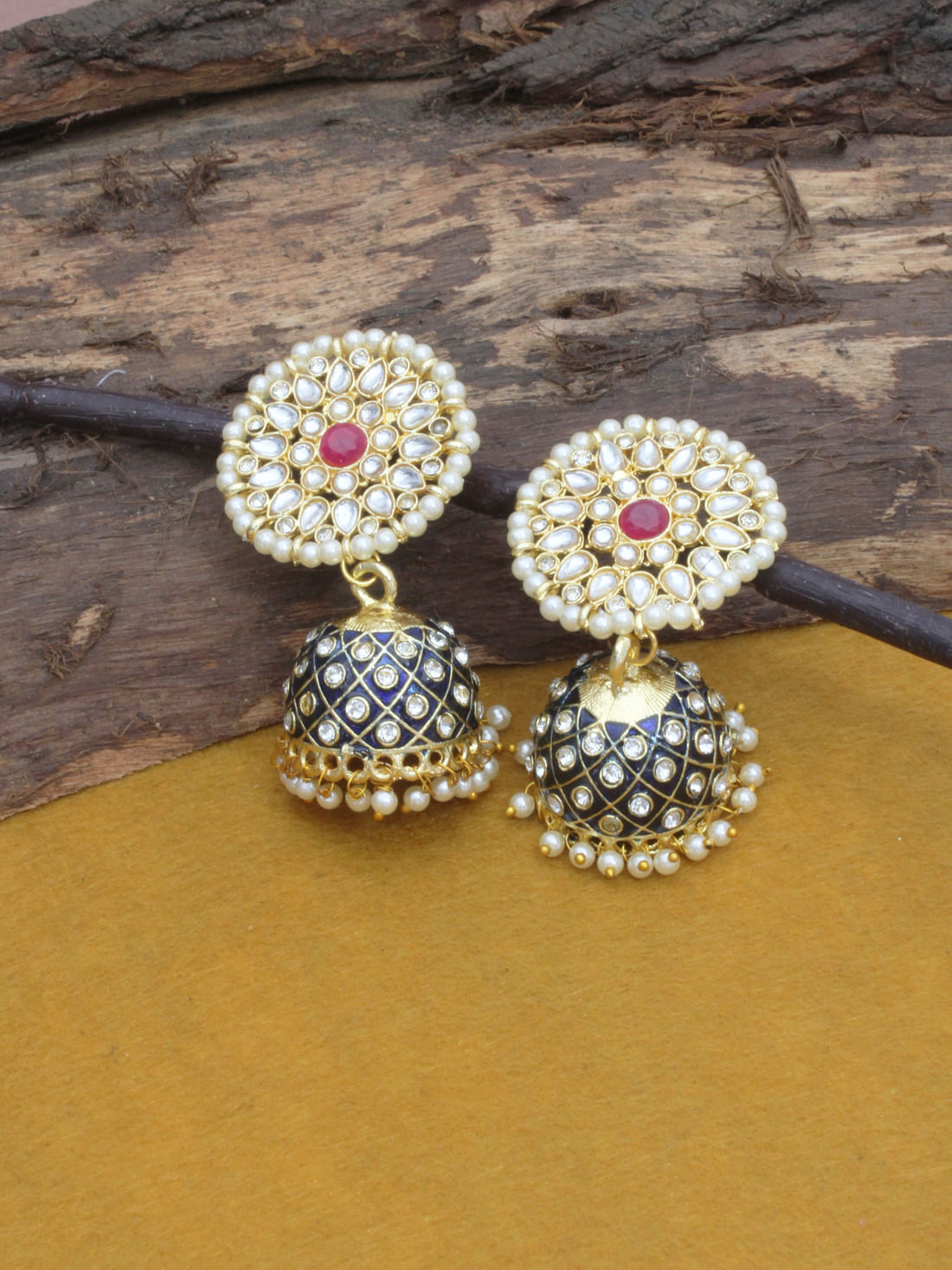 Blue Color Meenakari Jhumka Earrings