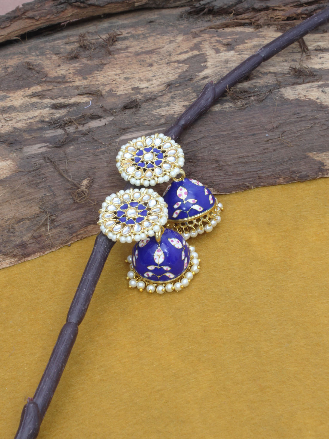 Blue Color Meenakari Jhumka Earrings