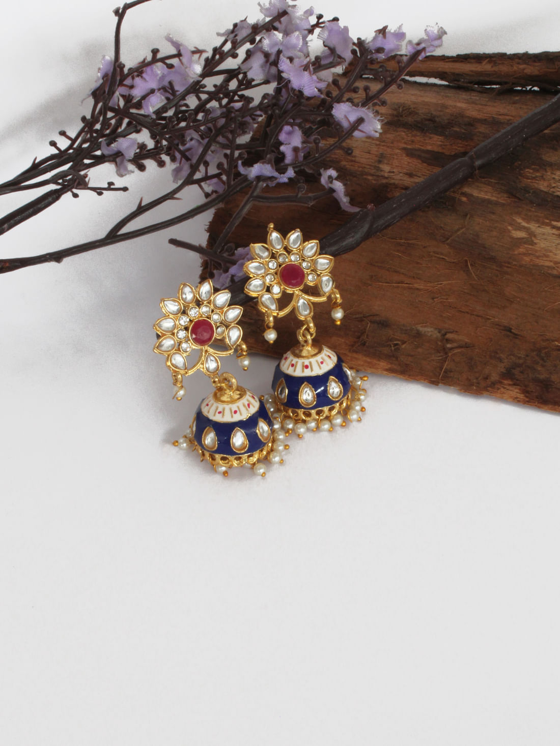 Blue Color Meenakari Jhumka Earrings
