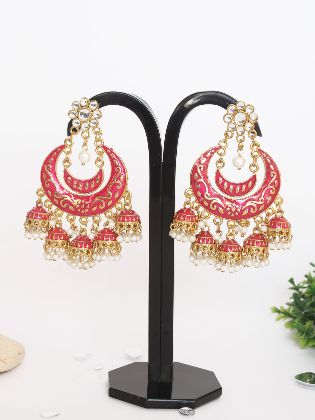 Pink Color Meenakari Earring