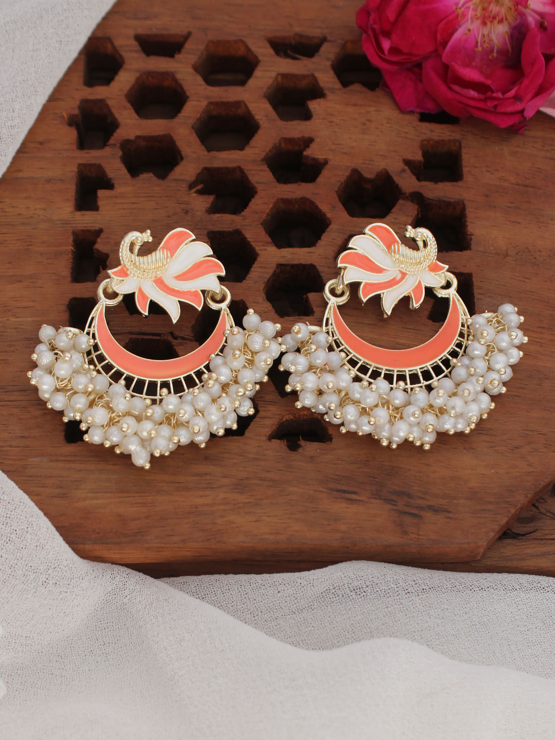 Orange Color Meenakari Earring