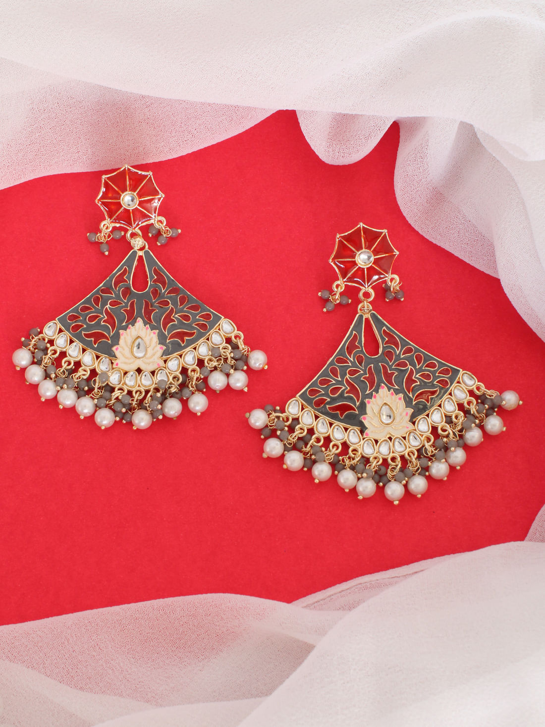 Grey Color Meenakari Earring