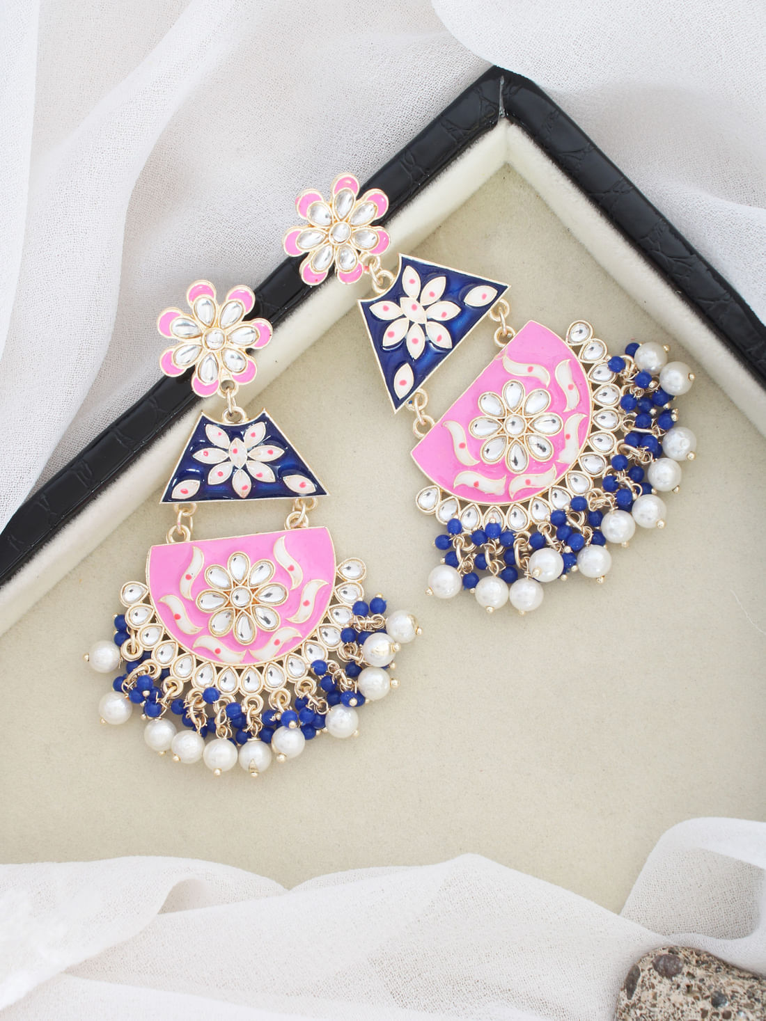Pink & Dark Blue  Color Meenakari Earring