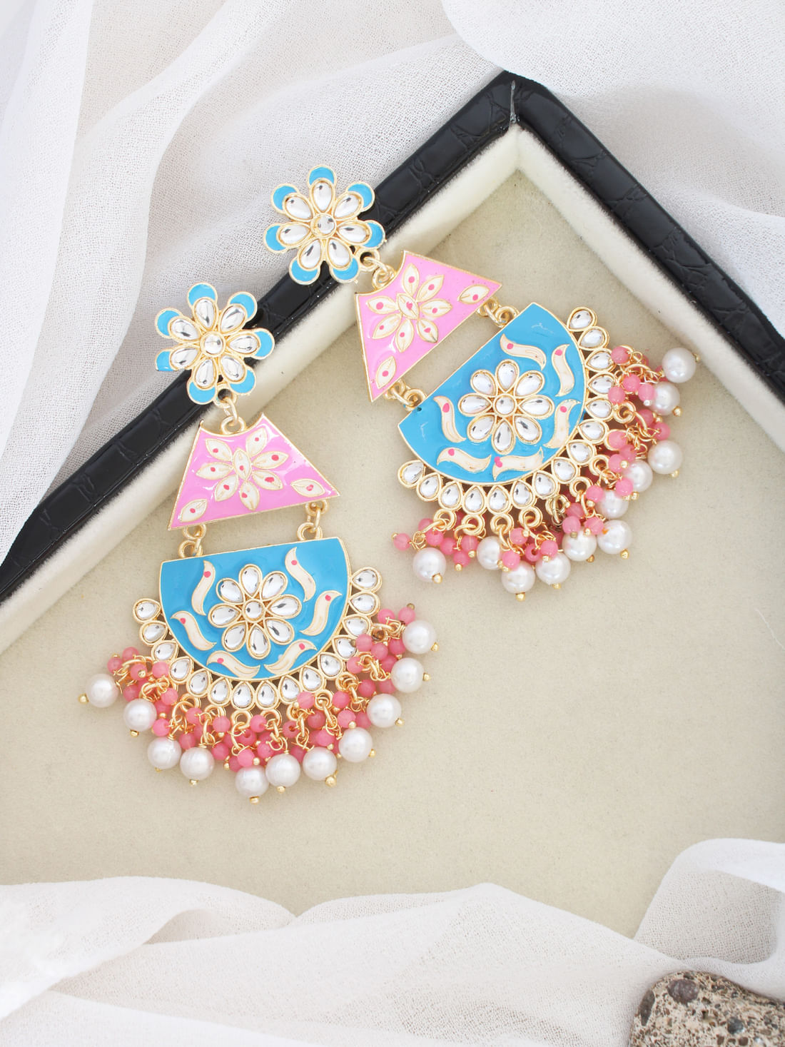 Pink  & Light Blue  Color Meenakari Earring