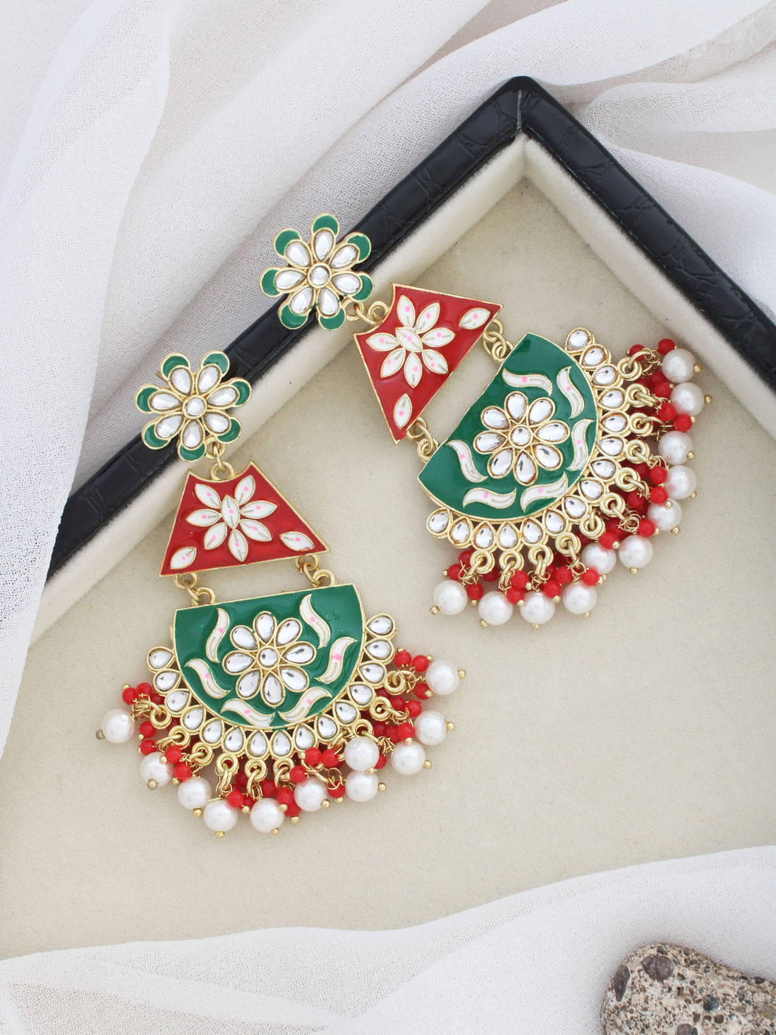 Green & Red  Color Meenakari Earring