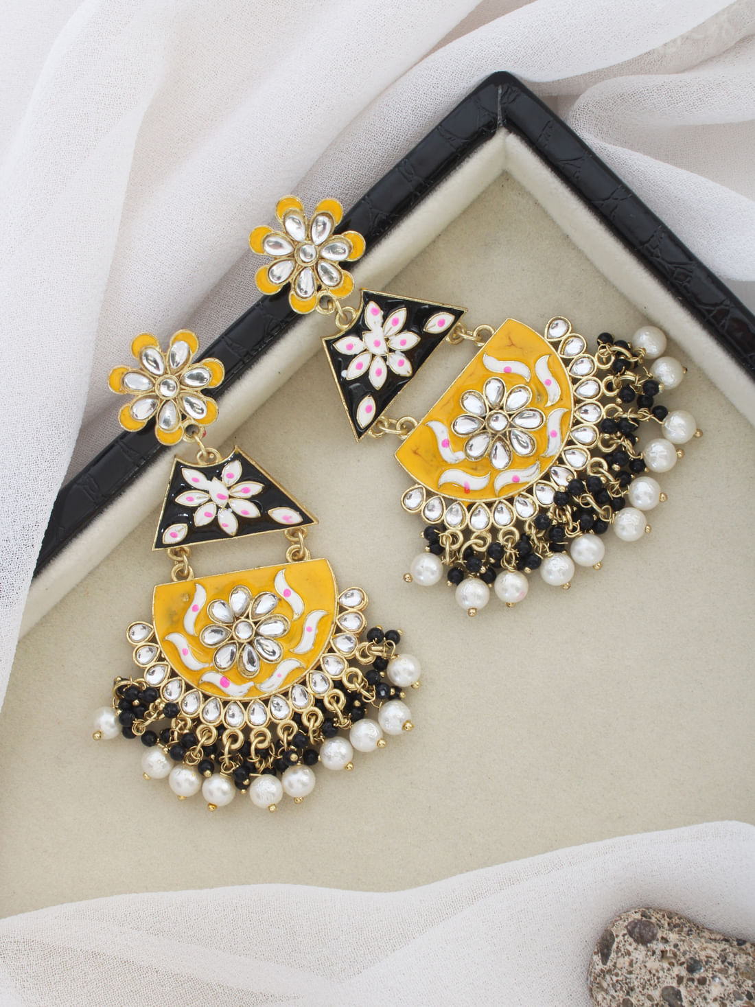 Yellow & Black  Color Meenakari Earring