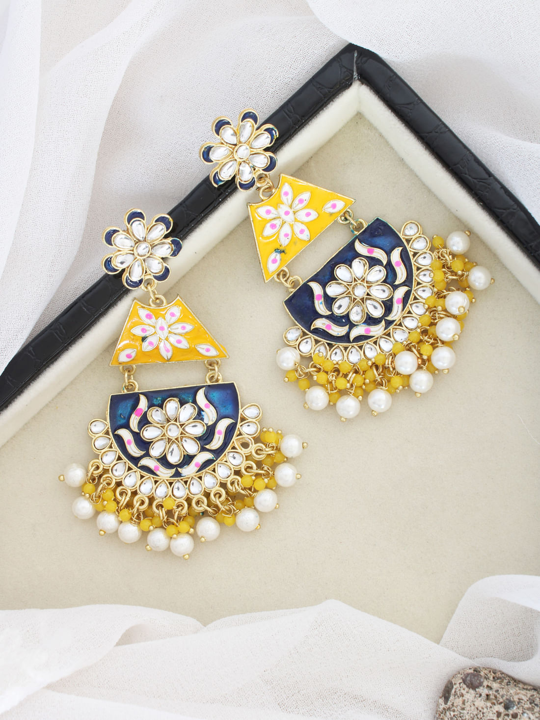 Yellow & Blue  Color Meenakari Earring