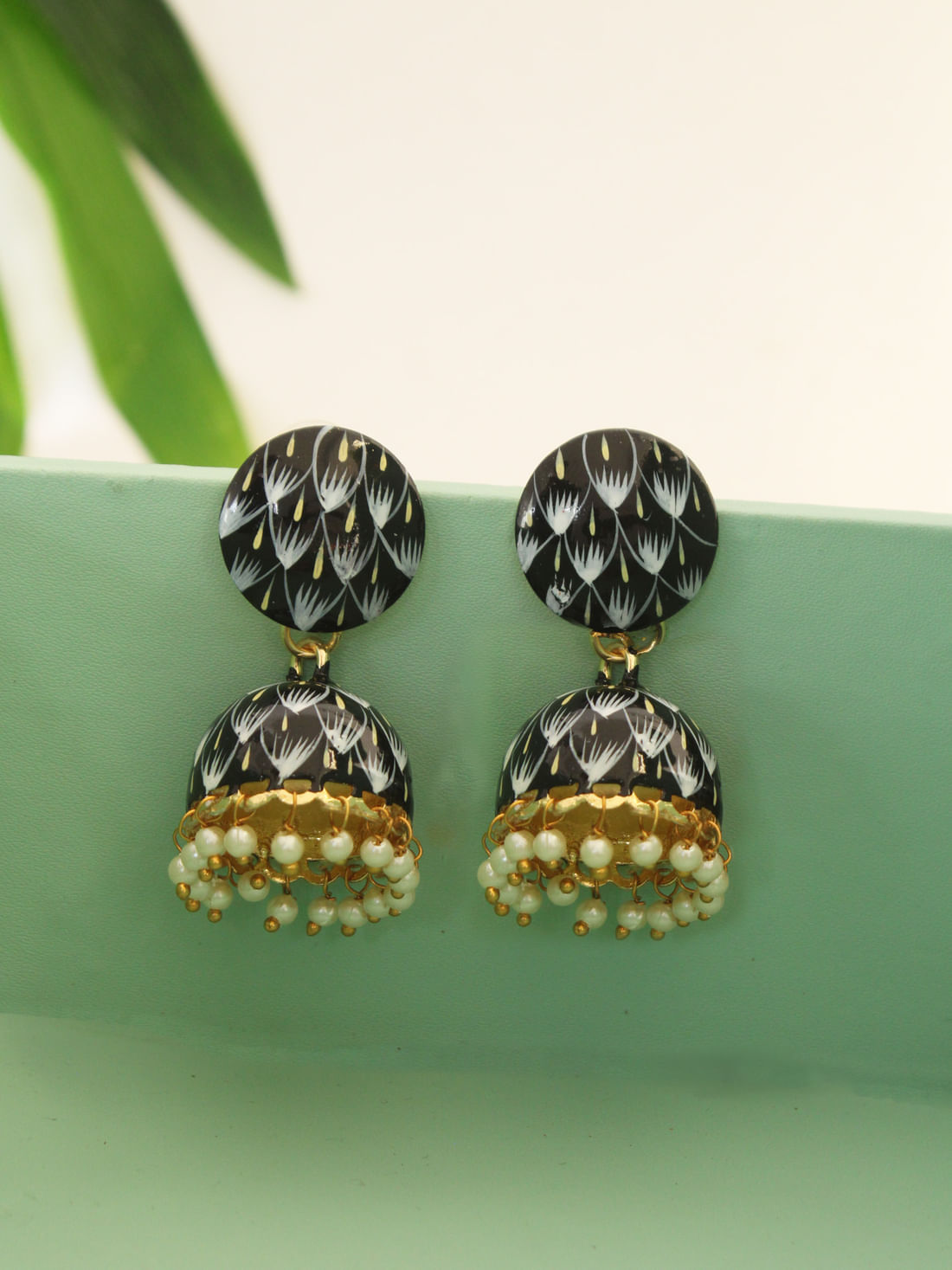 Black Color Meenakari Jhumki Earring