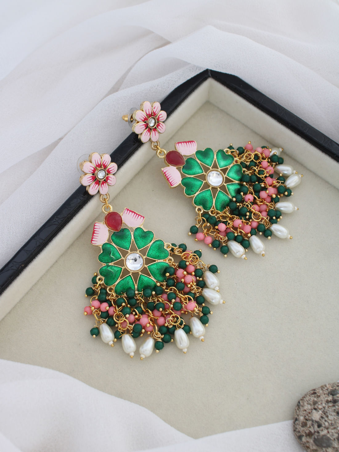 Green Color Meenakari Earrings