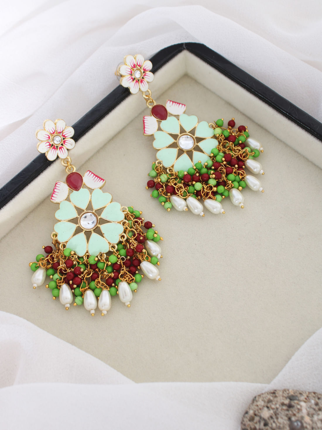 Light Green Color Meenakari Earrings