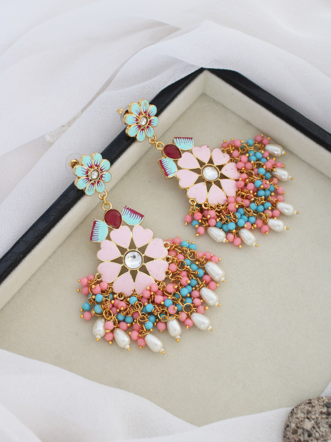 Light Pink Color Meenakari Earrings