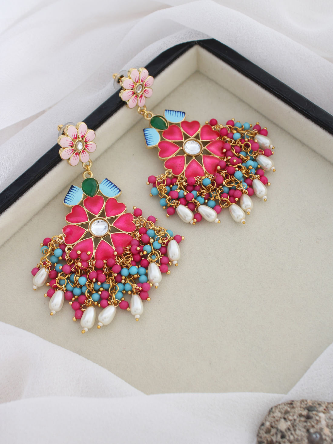 Pink Color Meenakari Earrings