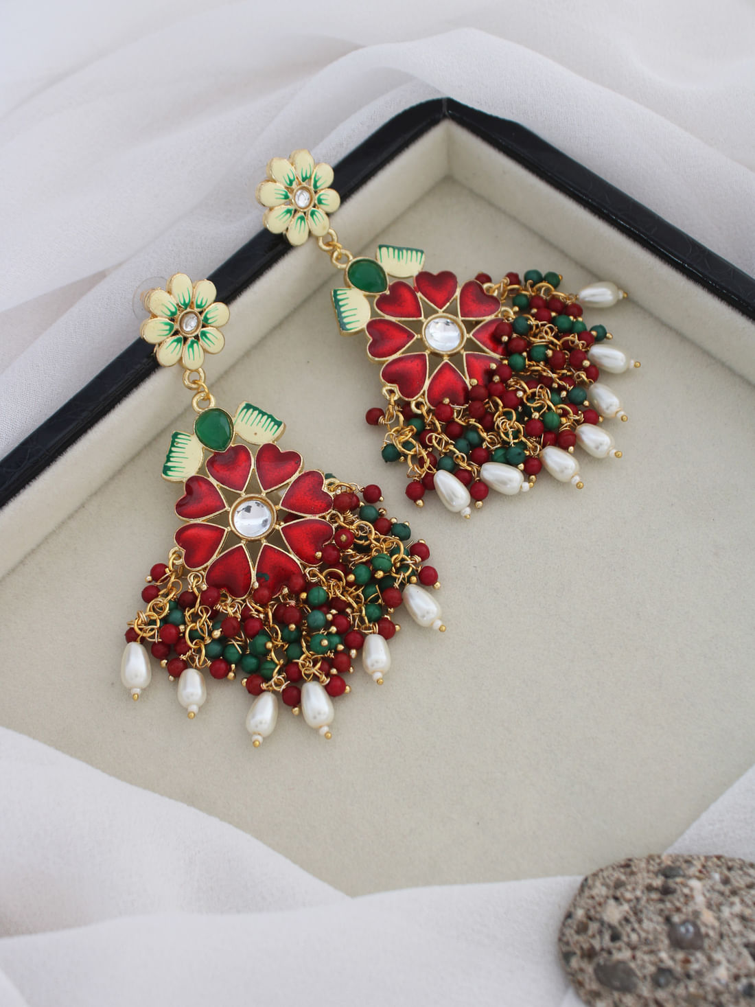 Red Color Meenakari Earrings