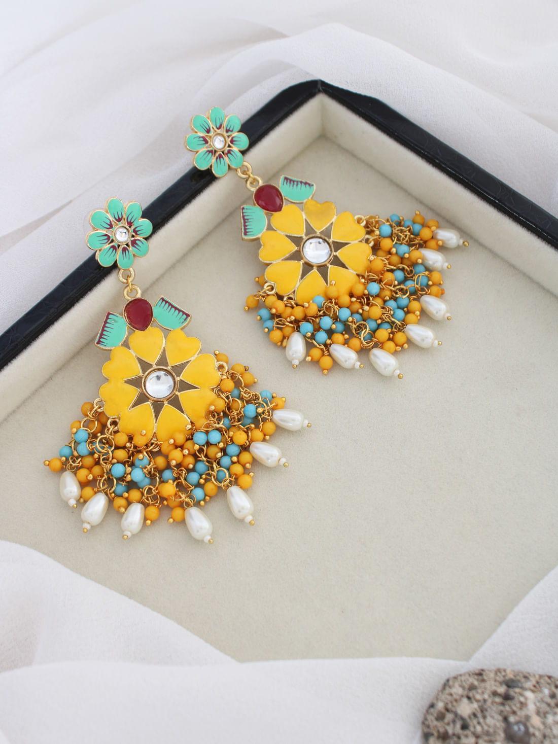 Yellow Color Meenakari Earrings