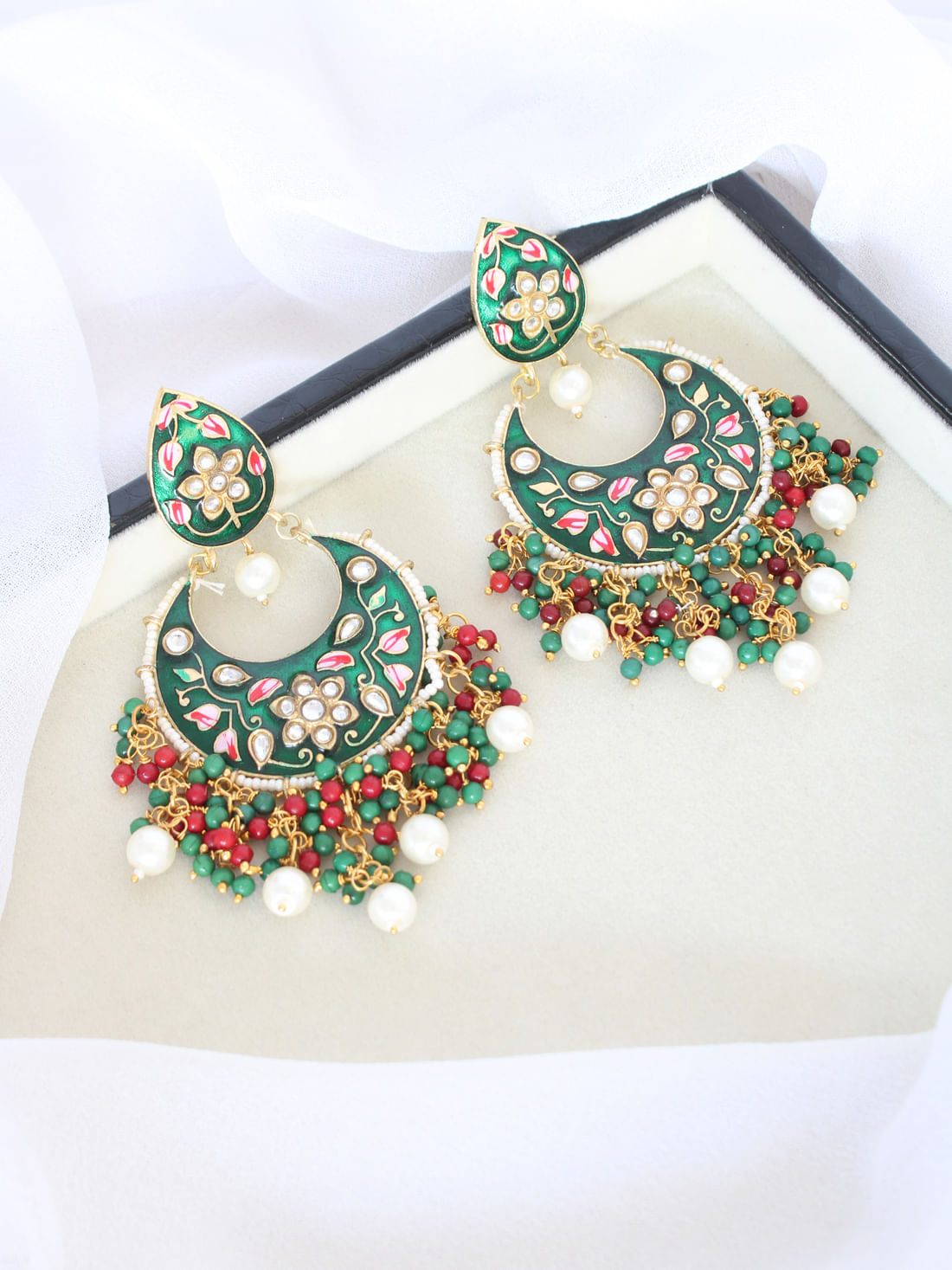 Green Color Meenakari Earrings