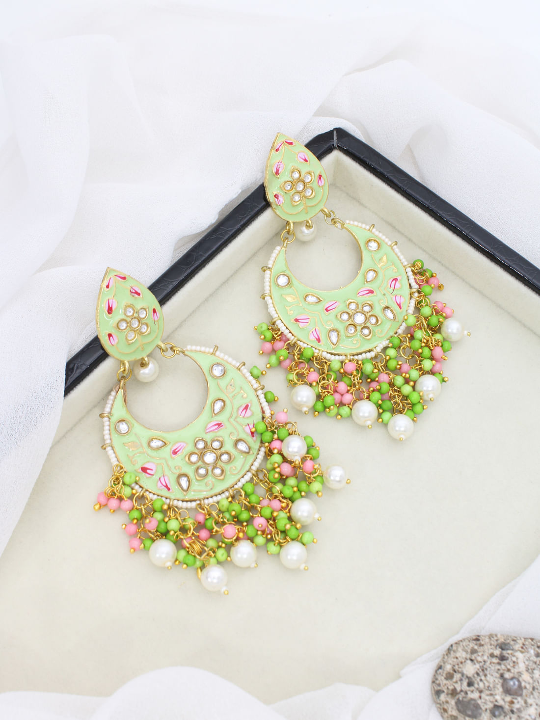 Light Green Color Meenakari Earrings
