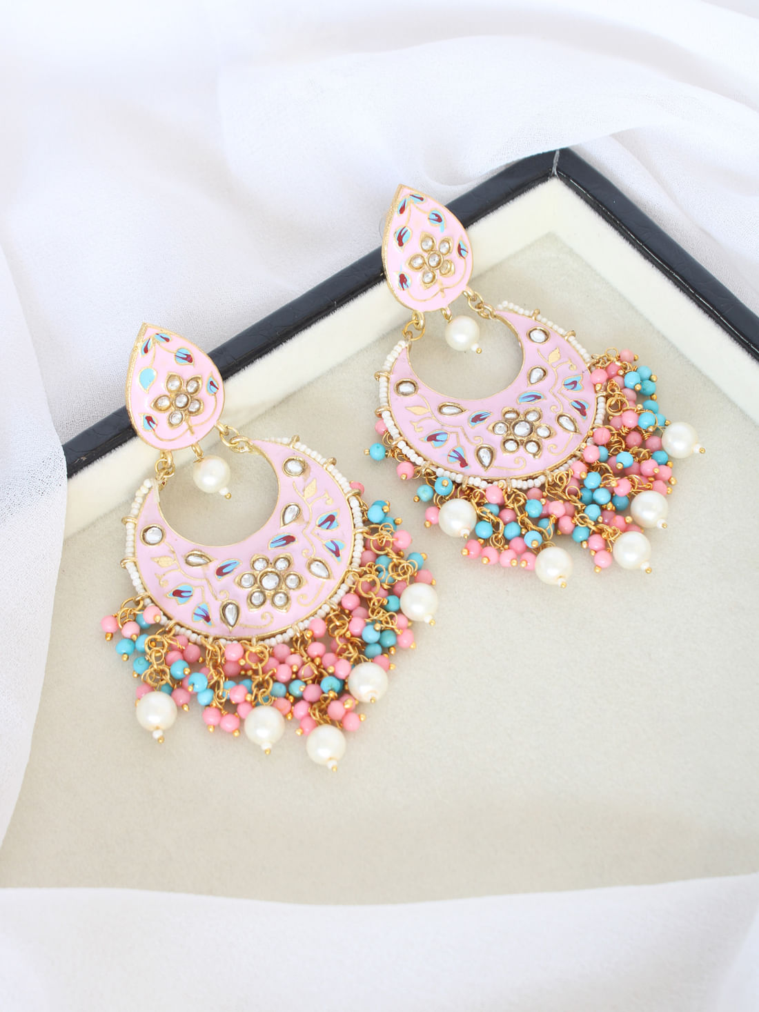 Light Pink Color Meenakari Earrings