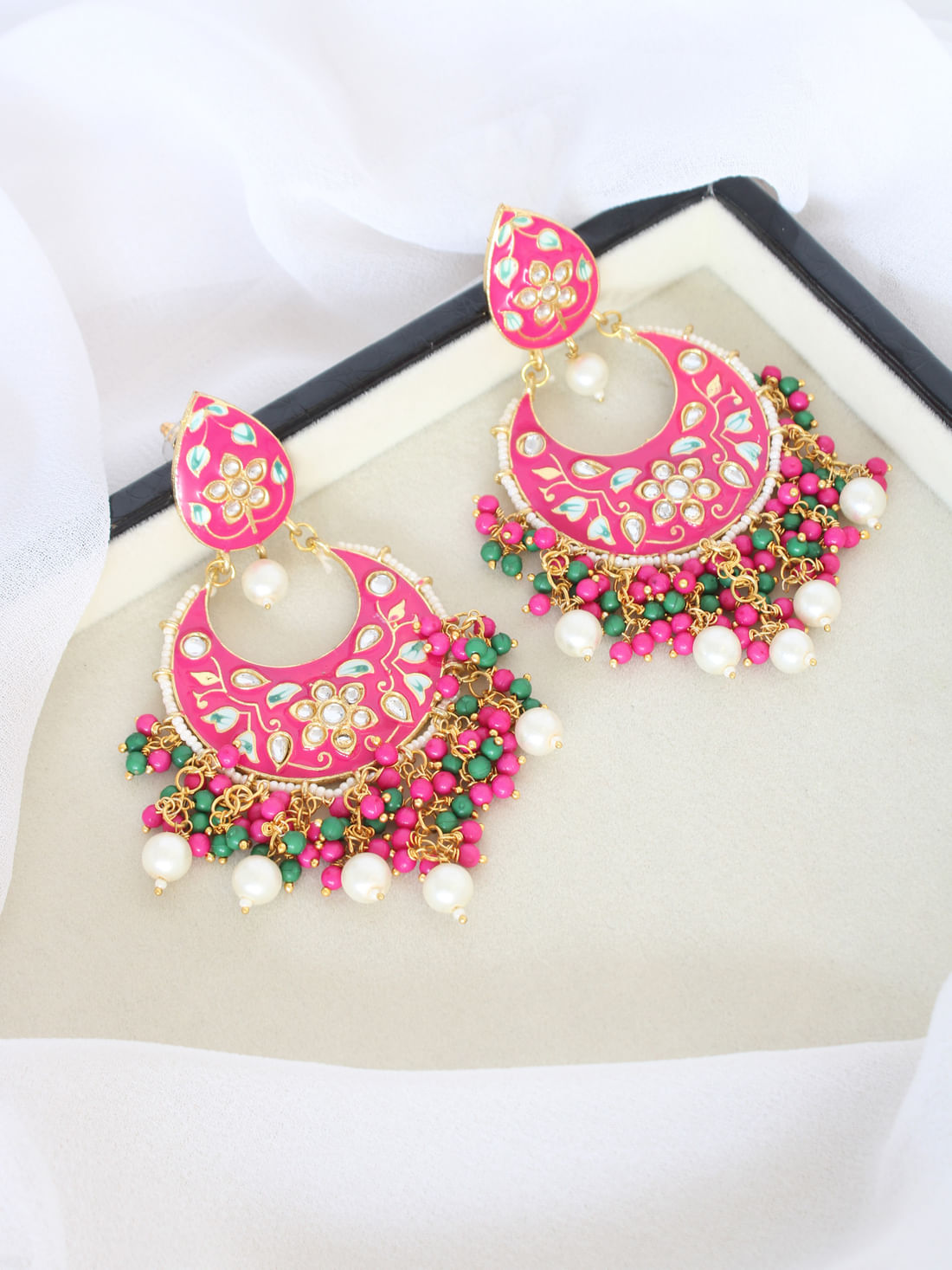 Pink Color Meenakari Earrings