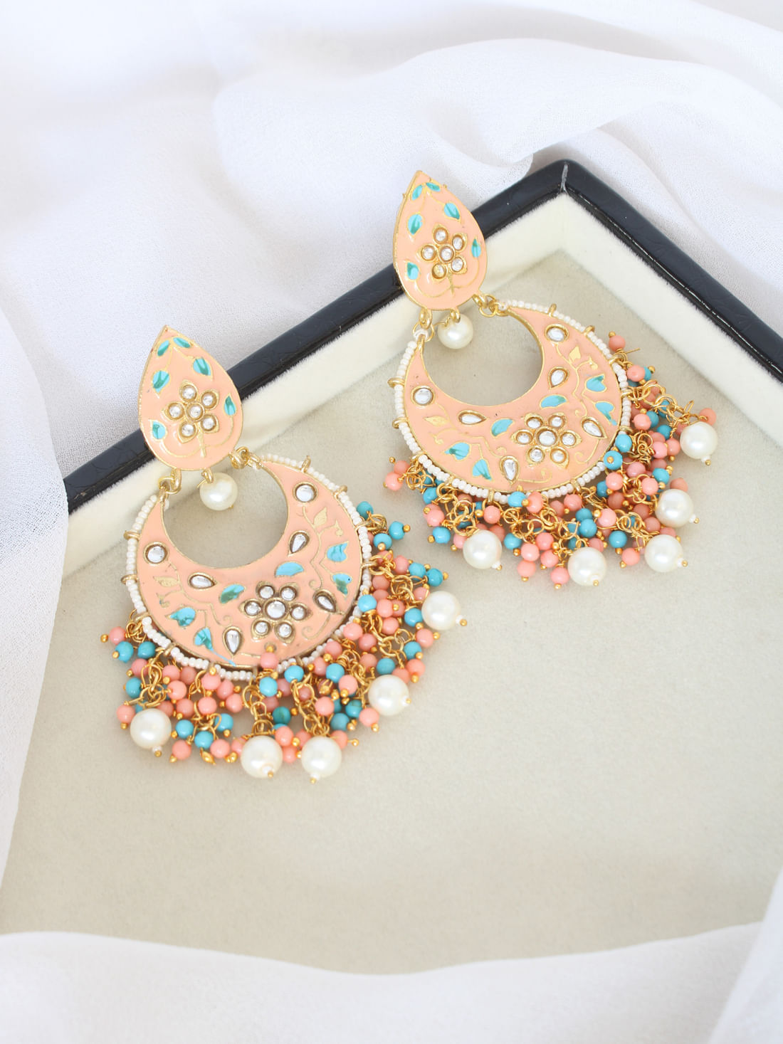 Peach Color Meenakari Earrings