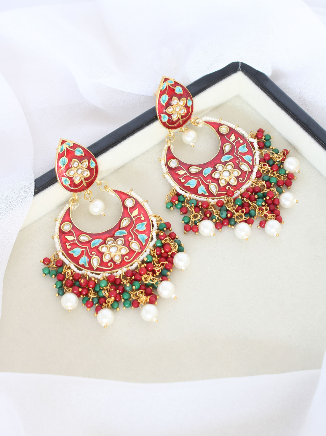 Red Color Meenakari Earrings