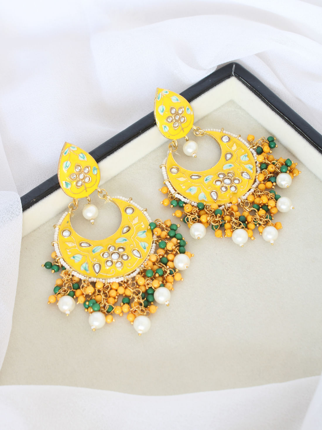 Yellow Color Meenakari Earrings