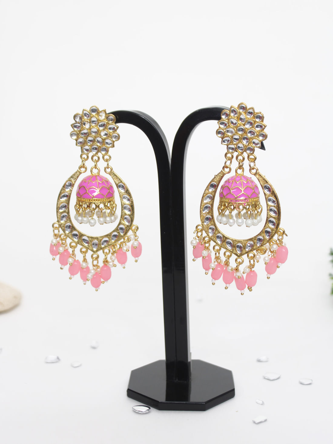 Pink Color Meenakari Earrings