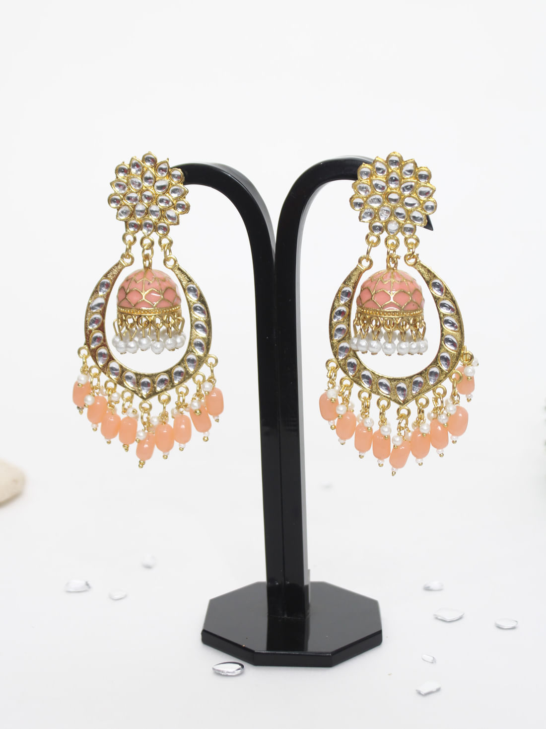 Peach Color Meenakari Earrings