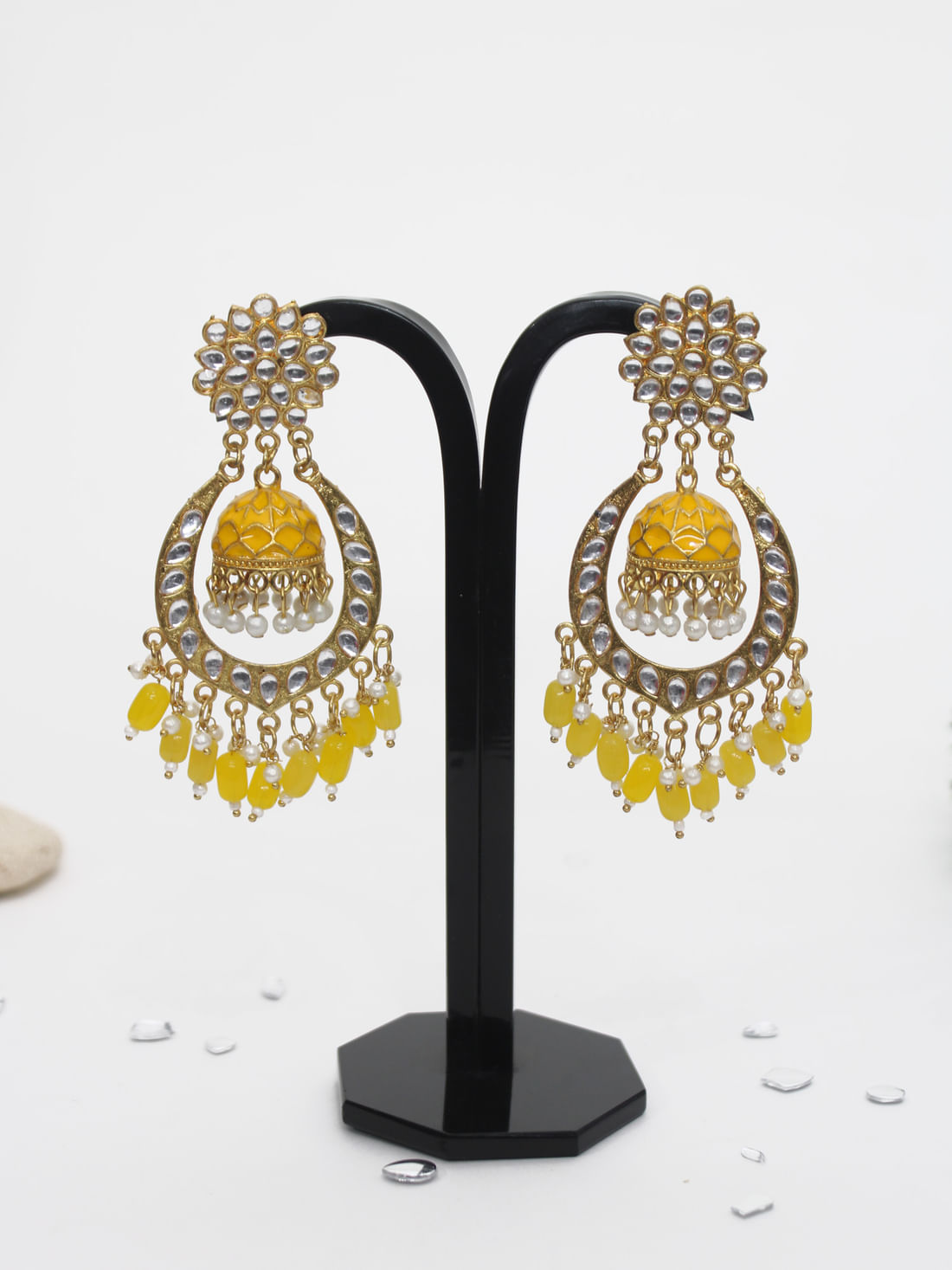 Yellow Color Meenakari Earrings