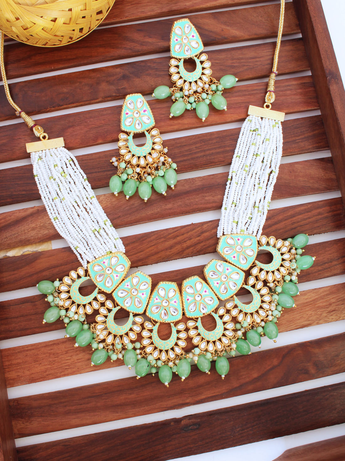 Green Color Meenakari Necklace Set