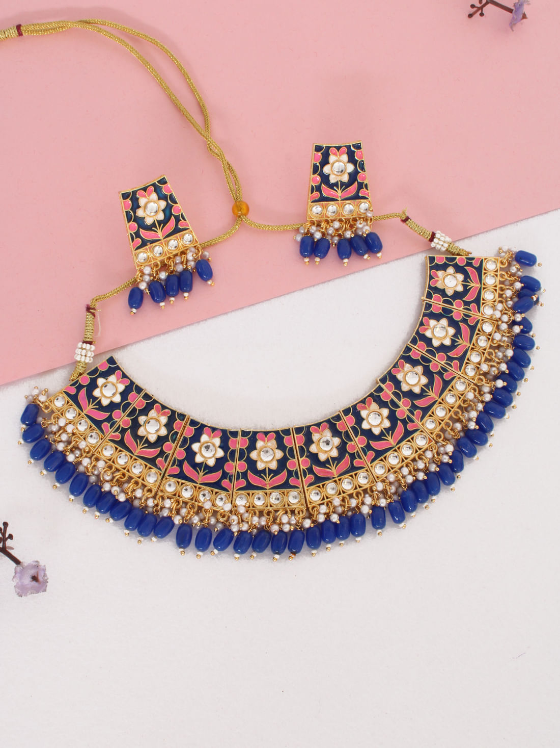 Dark Blue Color Meenakari Necklace Set