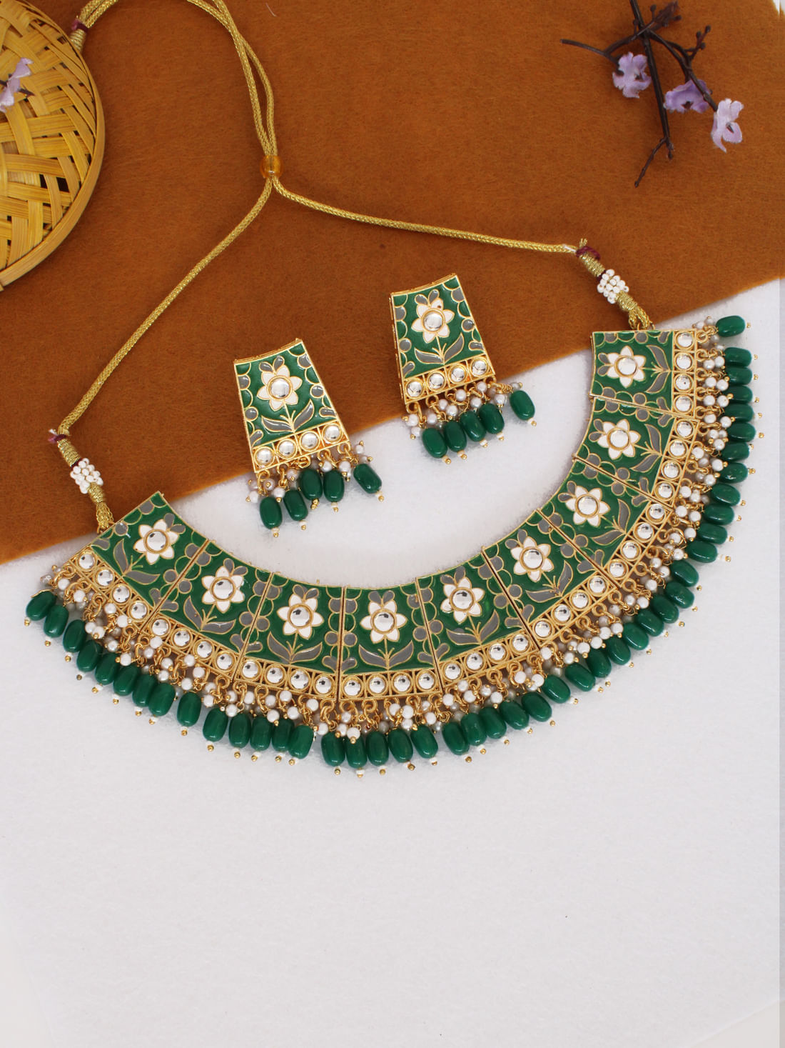 Green Color Meenakari Necklace Set