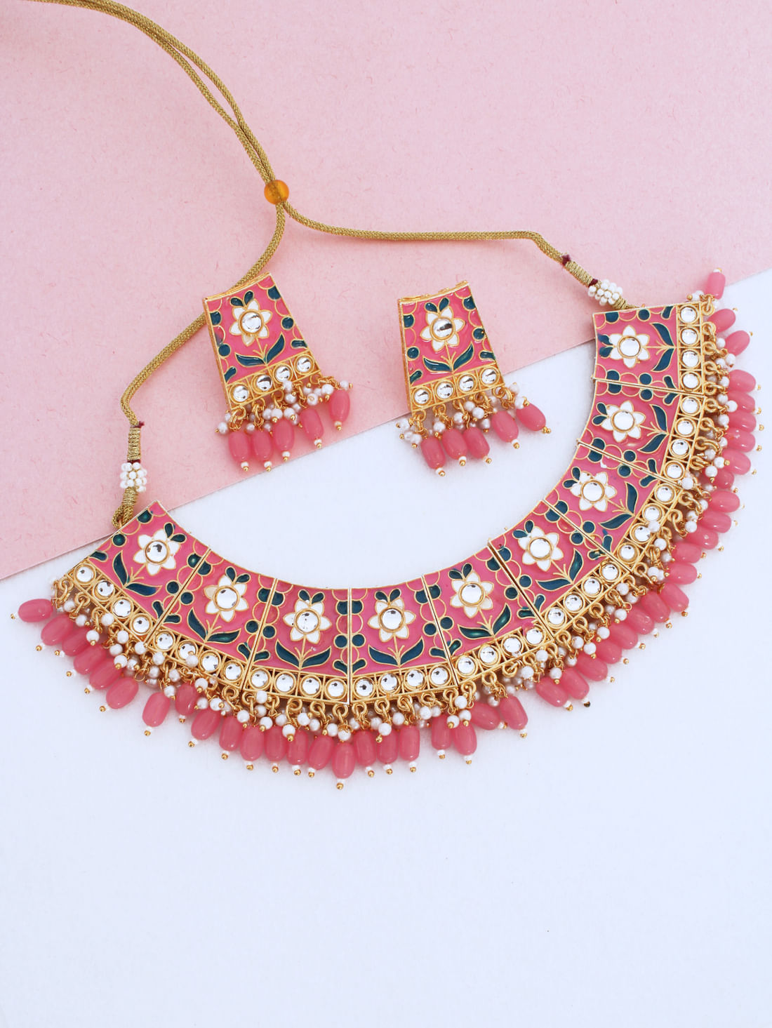 Pink Color Meenakari Necklace Set