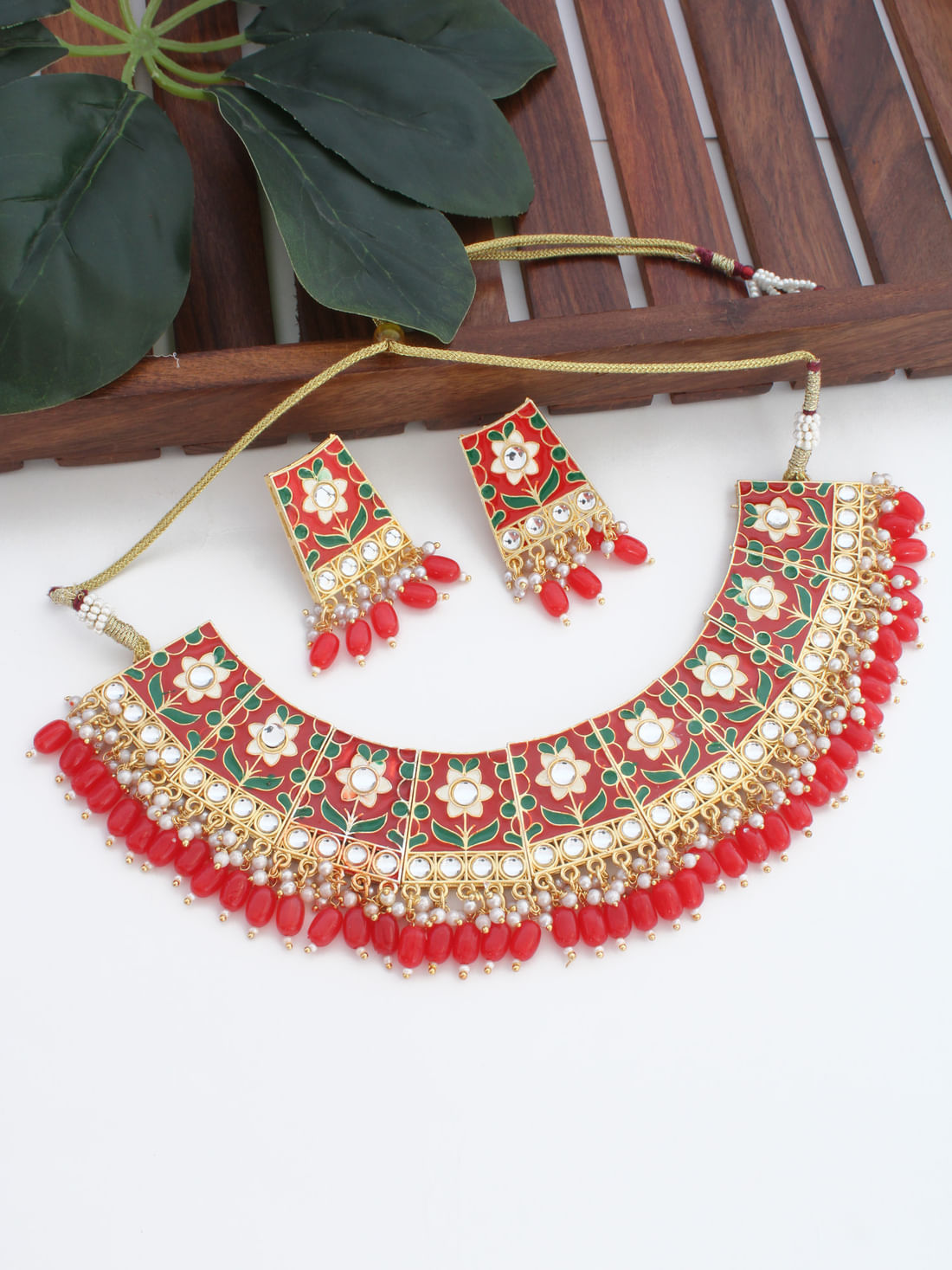 Red Color Meenakari Necklace Set
