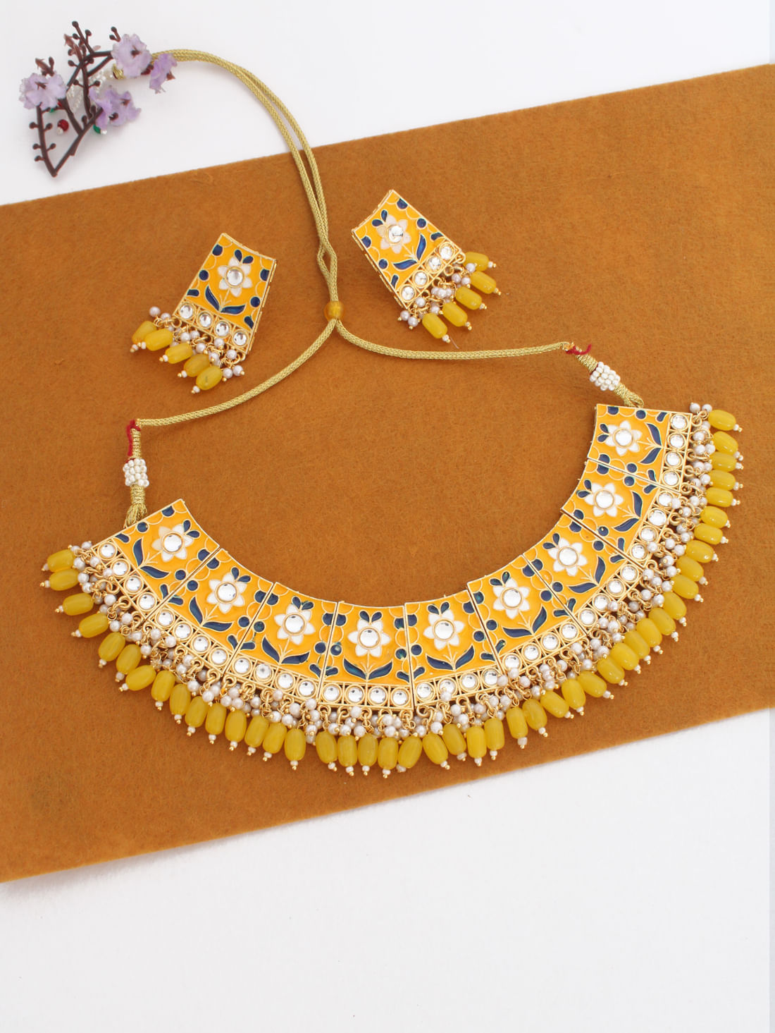Yellow Color Meenakari Necklace Set