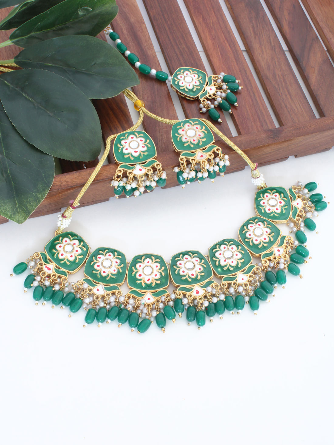Green Color Meenakari Necklace Set