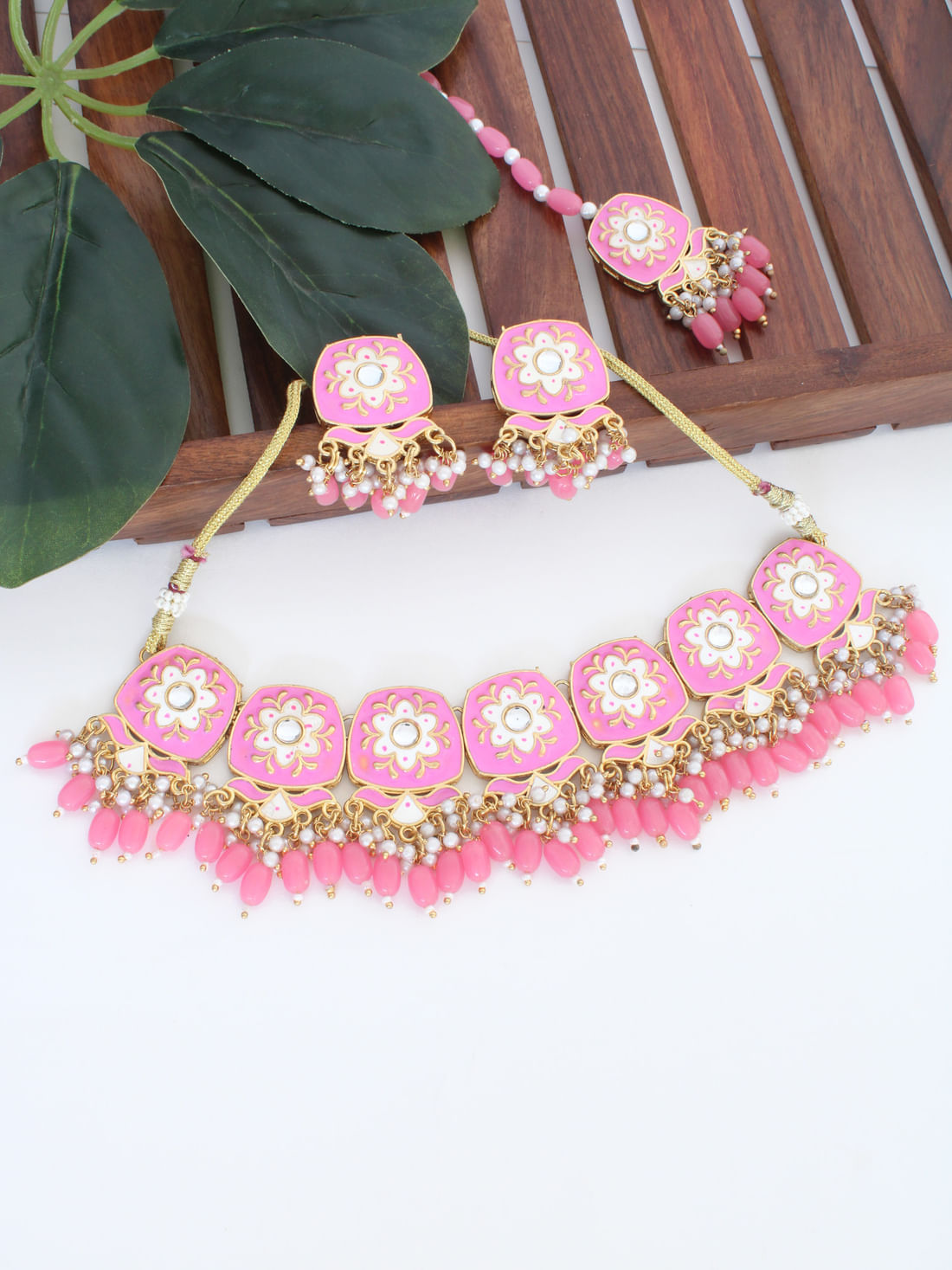 Pink Color Meenakari Necklace Set