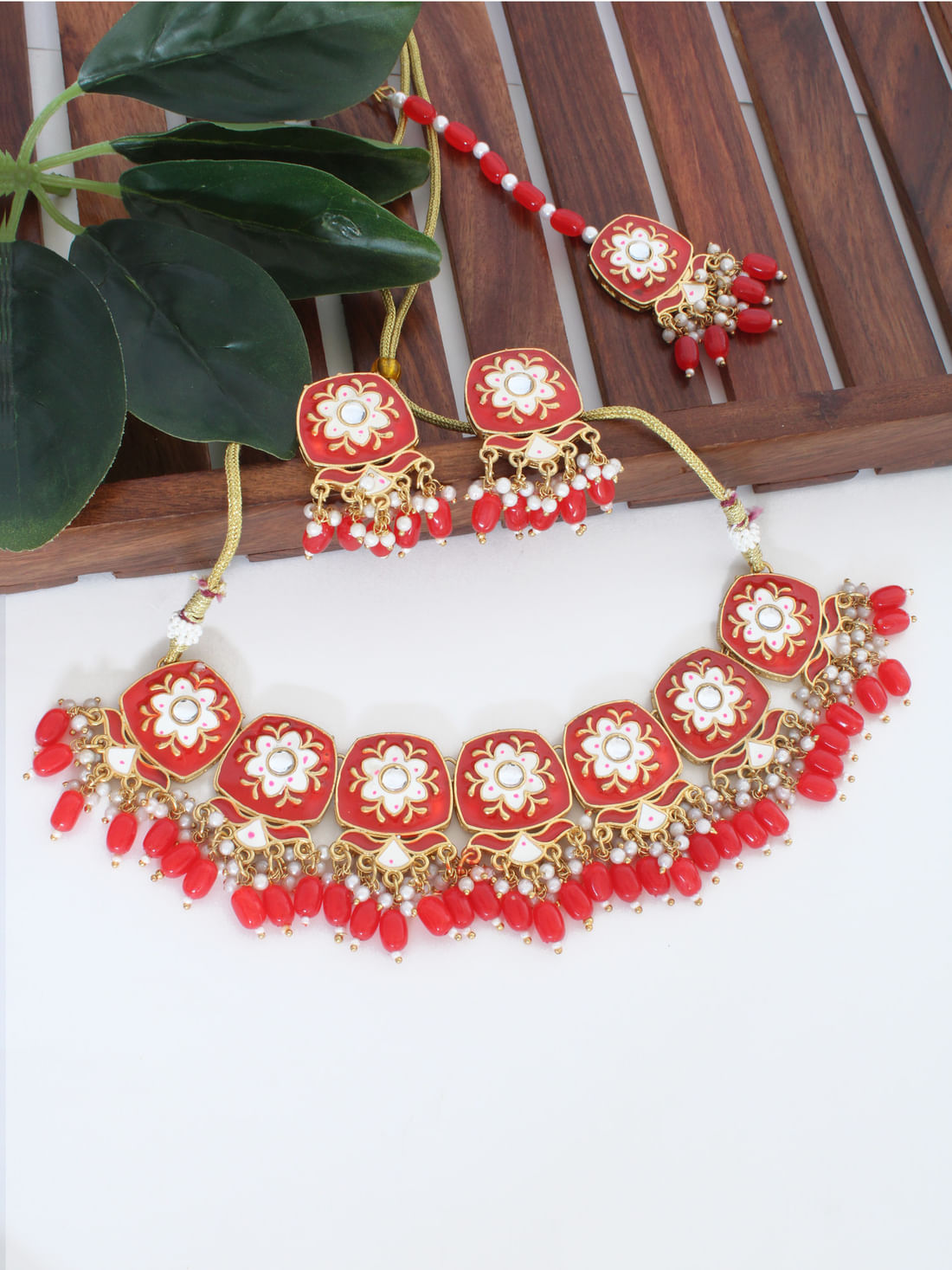 Red Color Meenakari Necklace Set
