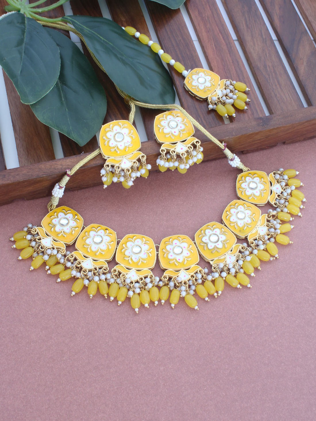 Yellow Color Meenakari Necklace Set