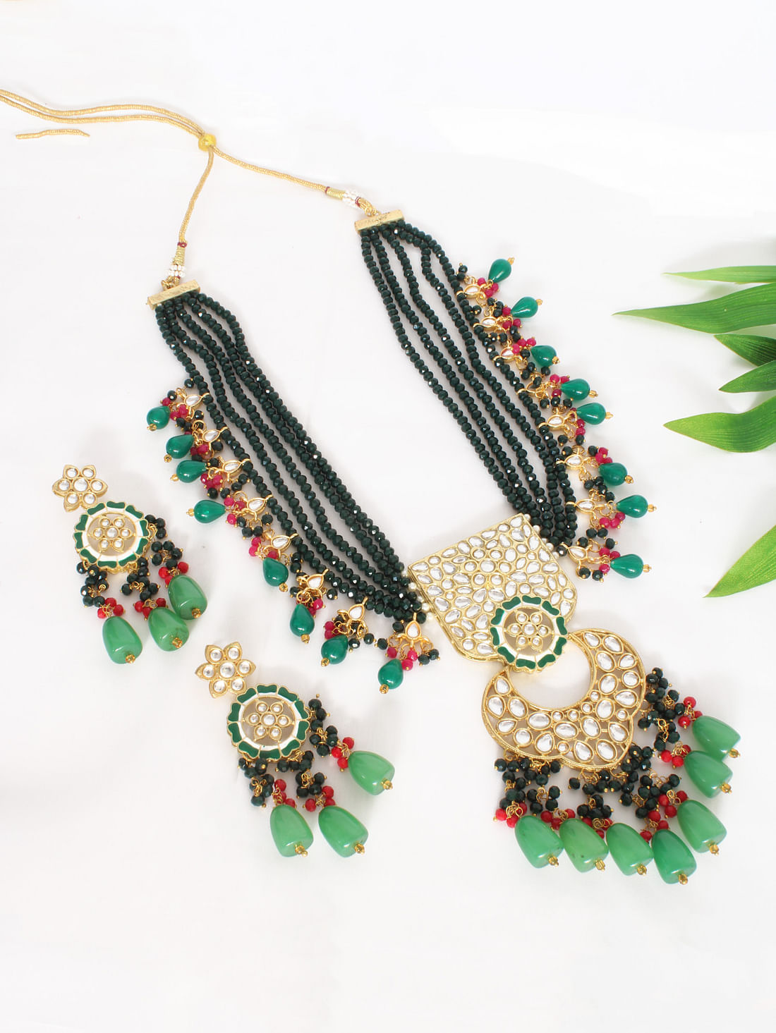 Green Color Meenakari Necklace Set